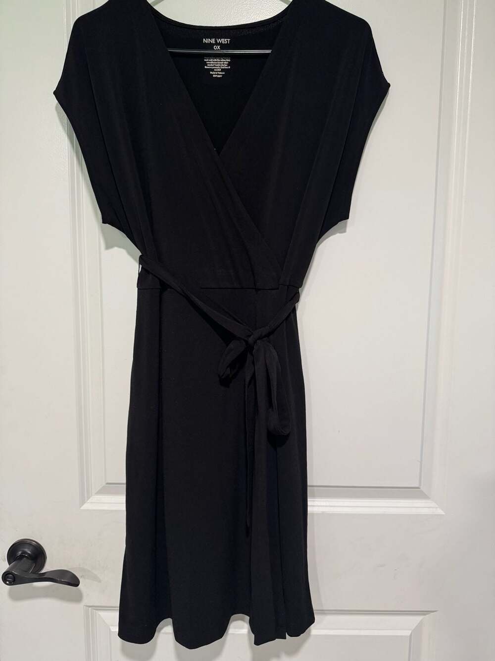Nine West Black Faux Wrap Tie Waist Midi Dress Plus Size 0X